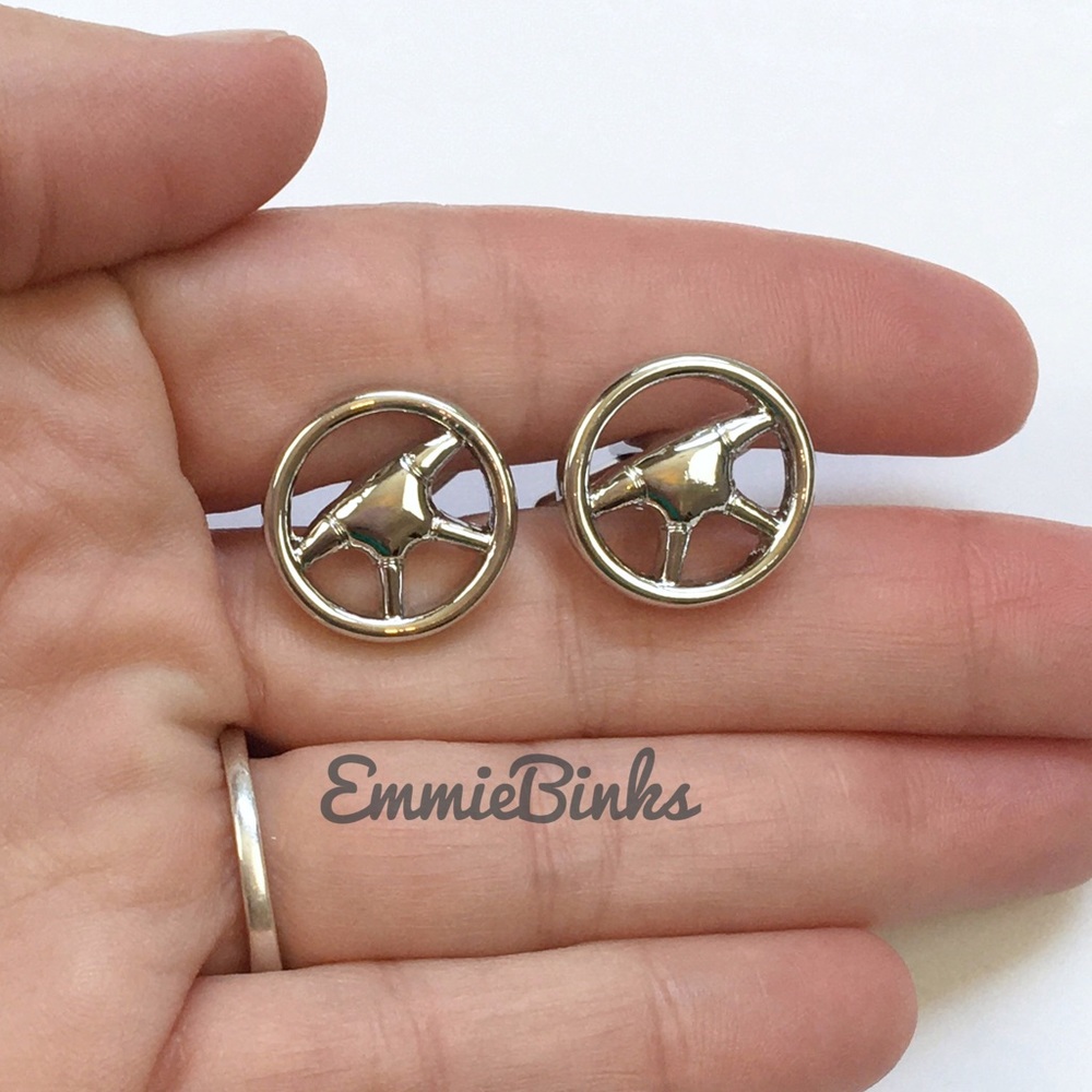 New High Polish Modern Steering Wheel Cufflinks ~ Automotive Enthusiasts